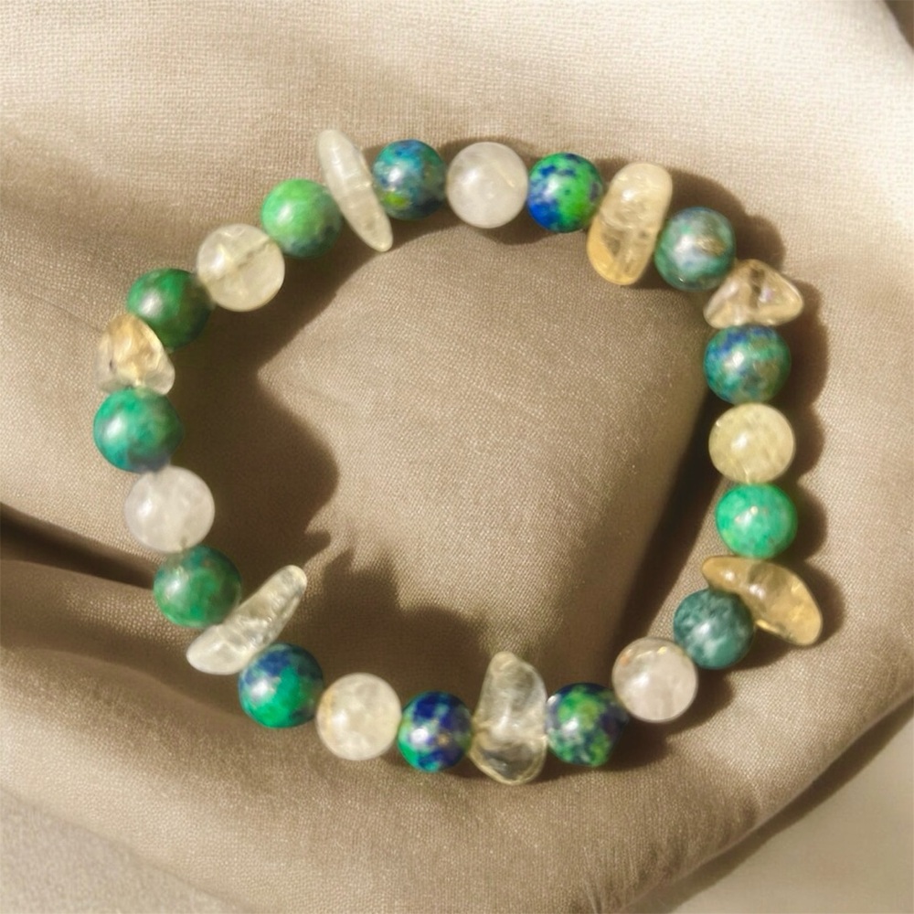 Unisex  Green Lapis Lazuli & Citrine Gemstone  Bracelet